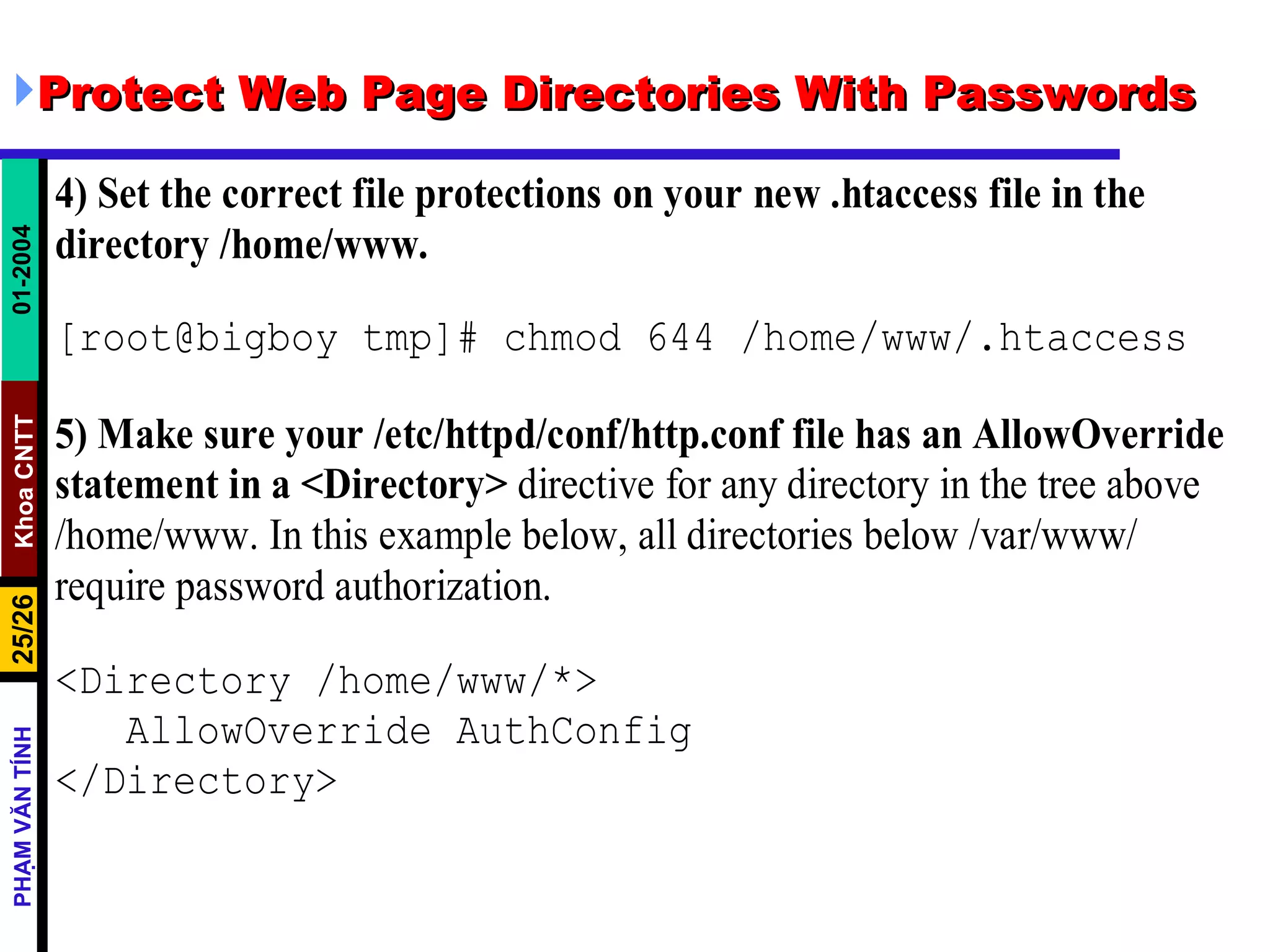 Protect Web Page Directories With Passwords 
