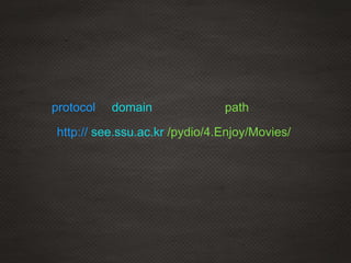 http:// see.ssu.ac.kr /pydio/4.Enjoy/Movies/
pathdomainprotocol
 