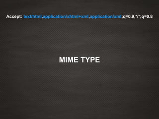 Accept: text/html,application/xhtml+xml,application/xml;q=0.9,*/*;q=0.8
MIME TYPE
 