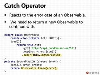 export class UserProxy{
constructor(private http :Http){}
load(){
return this.http
.get('http://api.randomuser.me/10')
.map(res =>res.json())
.catch(this.logAndPassOn);
}
private logAndPassOn (error: Error) {
console.error(error);
return Observable.throw(error);
}
 