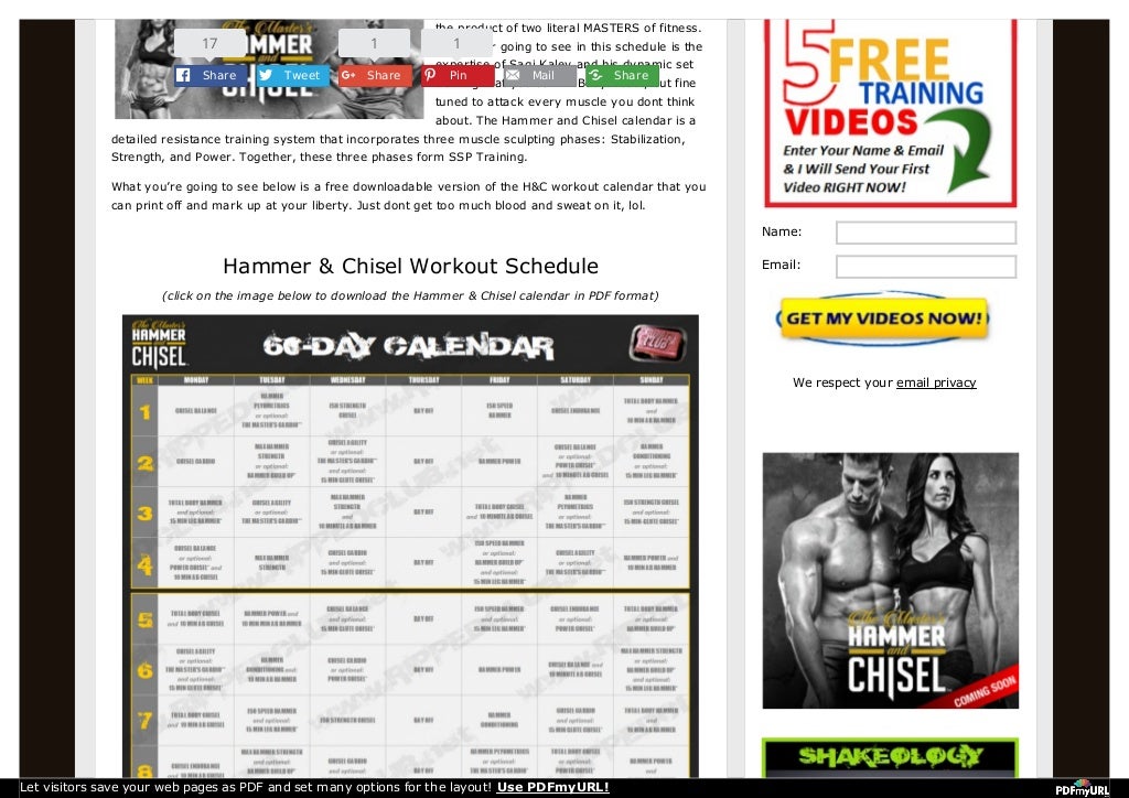 The Masters Hammer and Chisel Workout Calendar