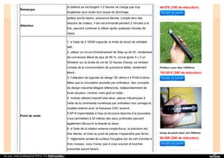 Remarque
la batterie se rechargent 1-2 heures ne charge pas trop
longtemps pour éviter tout risque de dommage.
Attention
petites poche lasers, puissance élevée, compte tenu des
besoins de chaleur, il est recommandé pendant 2 minutes à la
fois, peuvent continuer à utiliser après quelques minutes de
repos.
Point de vente
1. à l'aide de 2 16340 capacité, la limite de boost de véritable
défi ;
2. utiliser un circuit d'entraînement de Step-up de 5V, rendement
de conversion élevé de plus de 95 %, circuit après 5 v 3 un
Streaker sur la durée de vie de 12 heures d'essai, se rendant
compte de la consommation de puissance faible, rendement
élevé ;
3. l'utilisation de logiciels de design 3D ultime d 4 ProE/cinéma,
telles que la conception assistée par ordinateur, des concepts
de design industriel élégant référencés, indépendamment de
toute situation, montrer votre goût et noble ;
4. module utilisant importé tube laser, pièces mécaniques à
l'aide de la commande numérique par ordinateur tour usinage et
modèle externe avec la fraiseuse CNC avancé ;
5.SP-8 imperméable à l'eau et structure étanche à la poussière,
vous permettant à 30 mètres des eaux profondes peuvent
également découvrir la beauté du laser ;
6. à l'aide de la rotation externe simple-focus, la précision est
très élevée, et mise au point de pièces n'apparaîtra pas lâche ;
7. règlements armée de surface l'oxygène dur de vert d'armée à
trois niveaux, vous n'avez pas à vous soucier et touches
ensemble seront fanent ;
44.67€ (10€ de réduction)
Pointeur Laser bleu 10000mw
193.60 € (30€ de réduction)
lampe de poche laser vert 3000mw
90.28€ (30€ de réduction)
Do you need professional PDFs? Try PDFmyURL!
 
