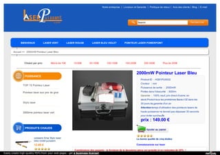 Notre entreprise 丨 Livraison et Garantie 丨 Politique de retour丨 Avis des clients丨Blog 丨E-mail
Search
BIENVENUE LASER VERT LASER ROUGE LASER BLEU VIOLET POINTEUR LASER POWERPOINT
CHARGEUR DU POINTEUR LASERAccueil >> 2000mW Pointeur Laser Bleu
Choisir par prix: Moins de 10€ 10-50€ 50-100€ 100-150€ 150-200€ 200-300€ Plus de 300€
Product ID ：HQ01PU0032
Couleur ：noir
Puissance de sortie ： 2000mW
Portée dans l'obscurité ：5000m
Garantie ：100% neuf, prix direct d'usine, en
stock,Produit tous les problèmes Baotui OZ dans les
30 jours de,garantie d'un an
Attention:temps d'utilisation des pointeurs lasers de
haute puissance ne devrait pas dépasser 30 seconds
pour éviter surchauffe
prix : 149.00 €
2000mW Pointeur Laser Bleu
La bonne qualité de cinq étoiles
Connaissances sur laser
Combinaison des paquets - la livraison de la deuxieme piece est gratuite et en reduction de 20% ！
TOP 15 Pointeur Laser
Pointeur laser aux prix de gros
Stylo laser
2000mw pointeur laser vert
PUISSANCE
oxlasers 5mw Stylo laser
bleu-violet puissant
12.80 €
PRODUITS CHAUDS
Easily create high-quality PDFs from your web pages - get a business license!
 