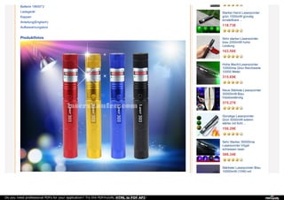 Batterie 18650*2
Ladegerät
Kappen
Anleitung(Englisch)
Aufbewahrungsbox
Produktfotos
Starker Hand Laserpointer
grün 1000mW günstig
einstellbare ...
118.73€
Sehr starker Laserpointer
blau 2000mW hohe
Leistung
163.56€
Hohe Macht Laserpointer
10000mw Grün Reichweite
10000 Meter
315.69€
Neue Stärkste Laserpointer
30000mW Blau
hitzebeständig
375.27€
Günstige Laserpointer
Grün 5000mW extrem
stärke mit Schl ...
156.29€
Sehr Starker 30000mw
Laserpointer Vögel
schiessen laser
386.34€
Stärkster Laserpointer Blau
10000mW (10W) mit
Do you need professional PDFs for your application? Try the PDFmyURL HTML to PDF API!
 