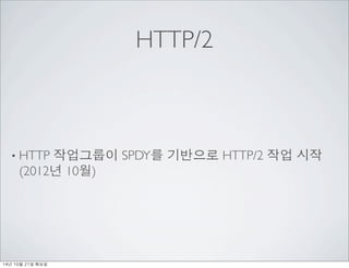HTTP/2 
? HTTP ????? SPDY? ???? HTTP/2 ?? ?? 
(2012? 10?) 
14? 10? 21? ??? 
 