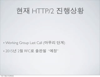 ?? HTTP/2 ???? 
?Working Group Last Call (??? ??) 
? 2015? 2? RFC? ??? ?? 
14? 10? 21? ??? 
 