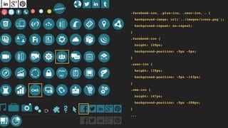 .facebook-ico, .plus-ico, .user-ico, … {
background-image: url('../images/icons.png');
background-repeat: no-repeat;
}
.facebook-ico {
height: 128px;
background-position: -5px -5px;
}
.user-ico {
height: 135px;
background-position: -5px -143px;
}
.cms-ico {
height: 147px;
background-position: -5px -288px;
}
...
 