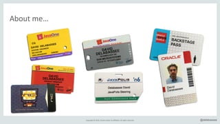 Copyright*©*2016,*Oracle*and/or*its*affiliates.*All*rights*reserved. @delabassee
About*me…
 