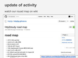 update of activity 
watch our rouad map on wiki 
https://github.com/http2jp/http2jp.github.io/wiki/ 
 