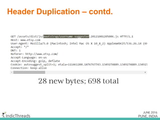 Enter HTTP/2 - RFC 7540
 Built on top of
SPDY
 One TCP
Connection
 Improved end-user
perceived latency
 Binary framing
layer
 