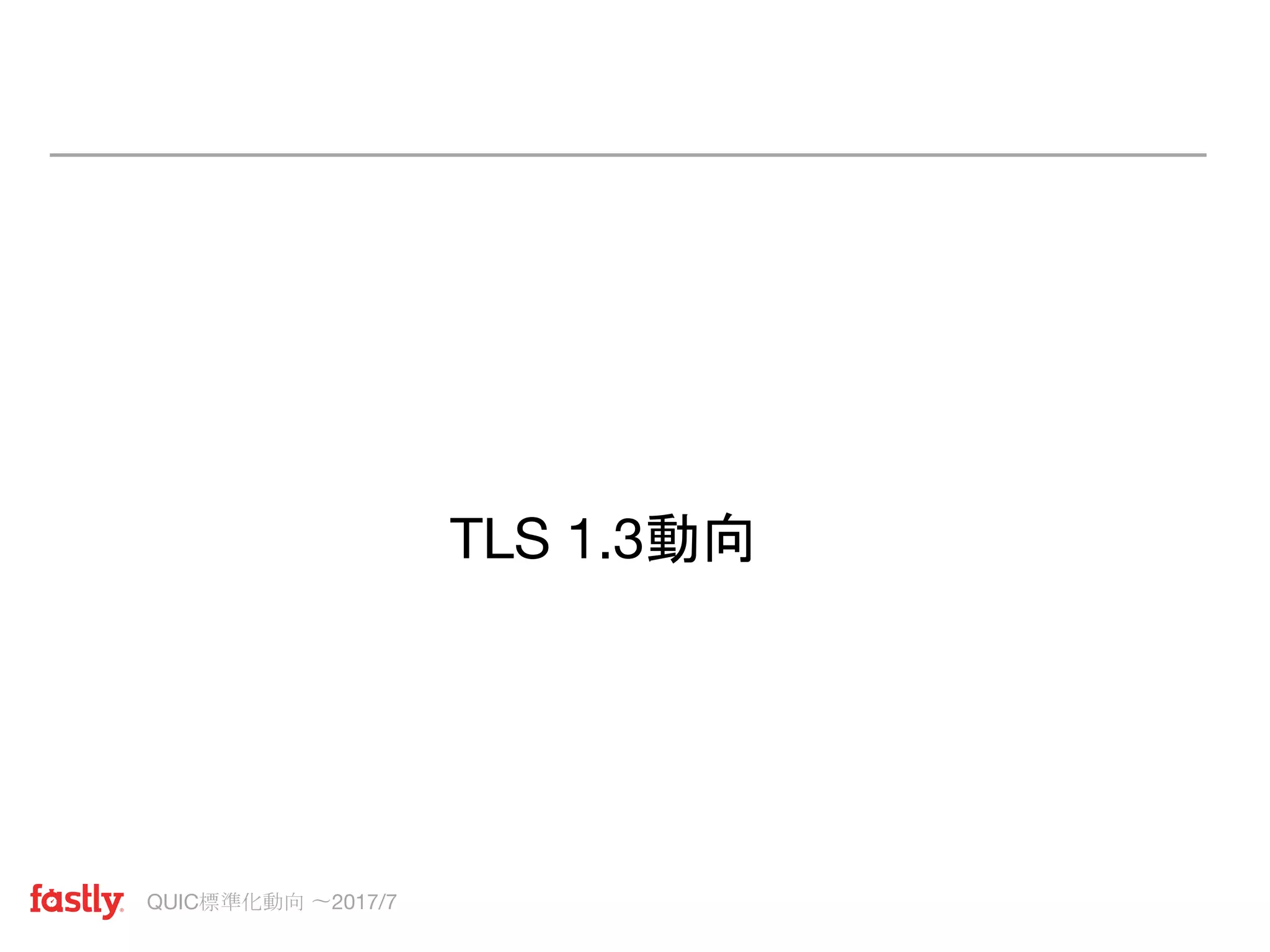 QUIC標準化動向 〜2017/7
TLS 1.3動向
 