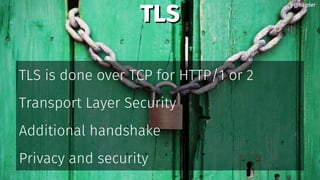 TLSTLS
TLS is done over TCP for HTTP/1 or 2
Transport Layer Security
Additional handshake
Privacy and security
@bagder@bagder
 