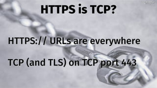 HTTPS is TCP?
HTTPS:// URLs are everywhereHTTPS:// URLs are everywhere
TCP (and TLS) on TCP port 443TCP (and TLS) on TCP port 443
@bagder@bagder
 