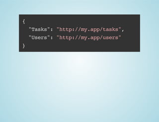 {
"Tasks": "http://my.app/tasks",
"Users": "http://my.app/users"
}

 