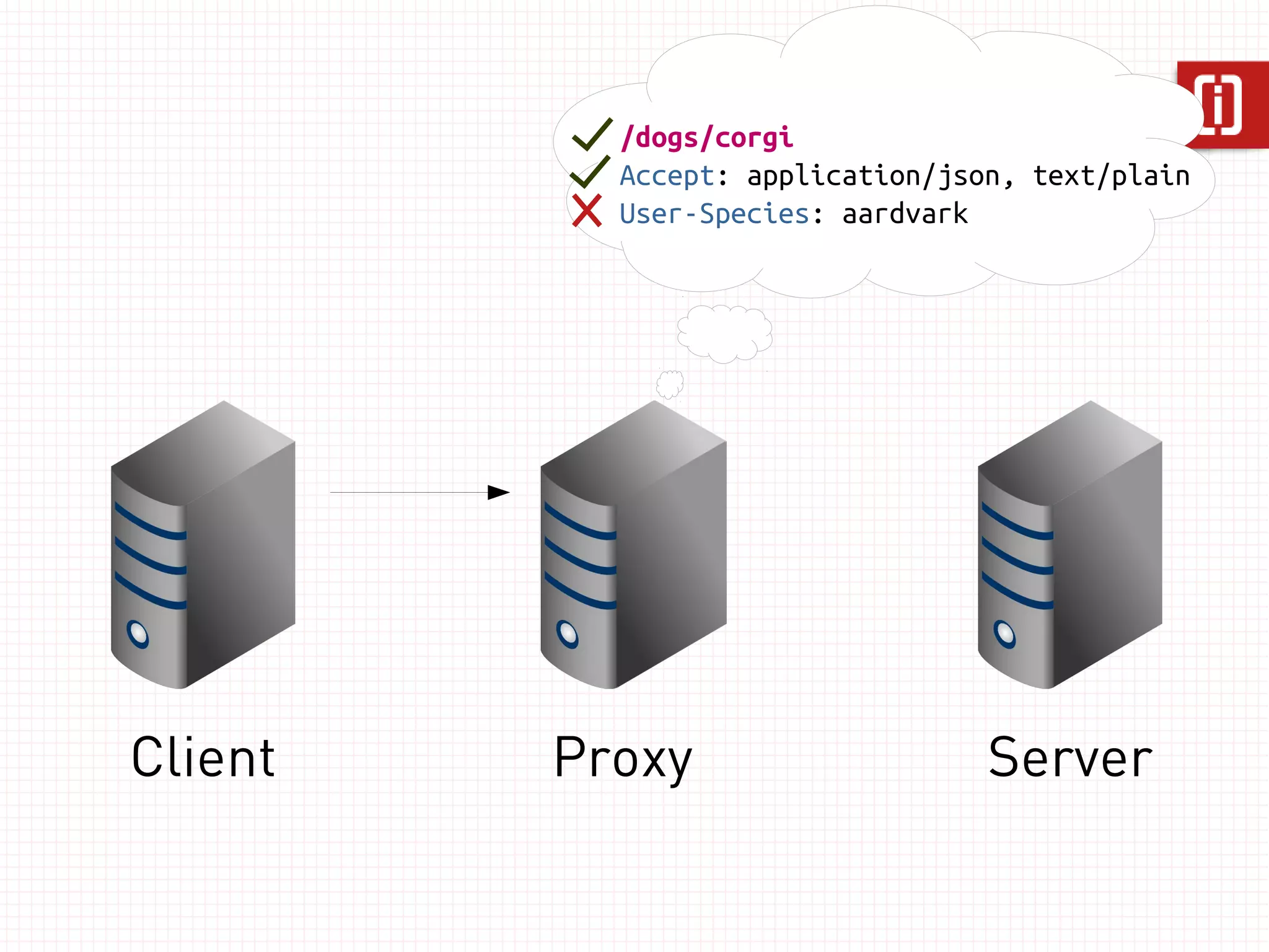 GET /dogs/corgi HTTP/1.1 
Host: api.example.com 
Client Proxy Server 
 