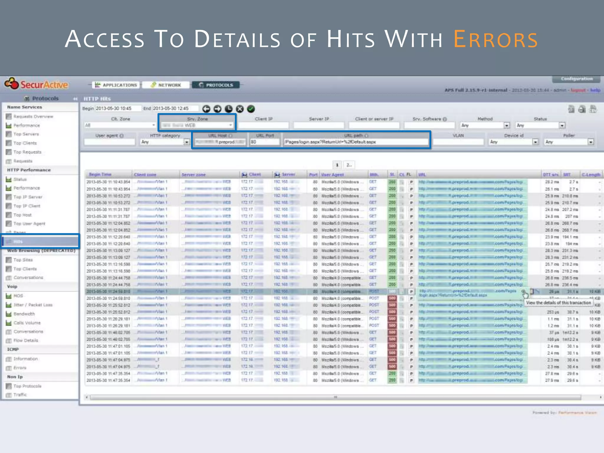 © SecurActive 2013 24
ACCESS TO DETAILS OF HITS WITH ERRORS
 