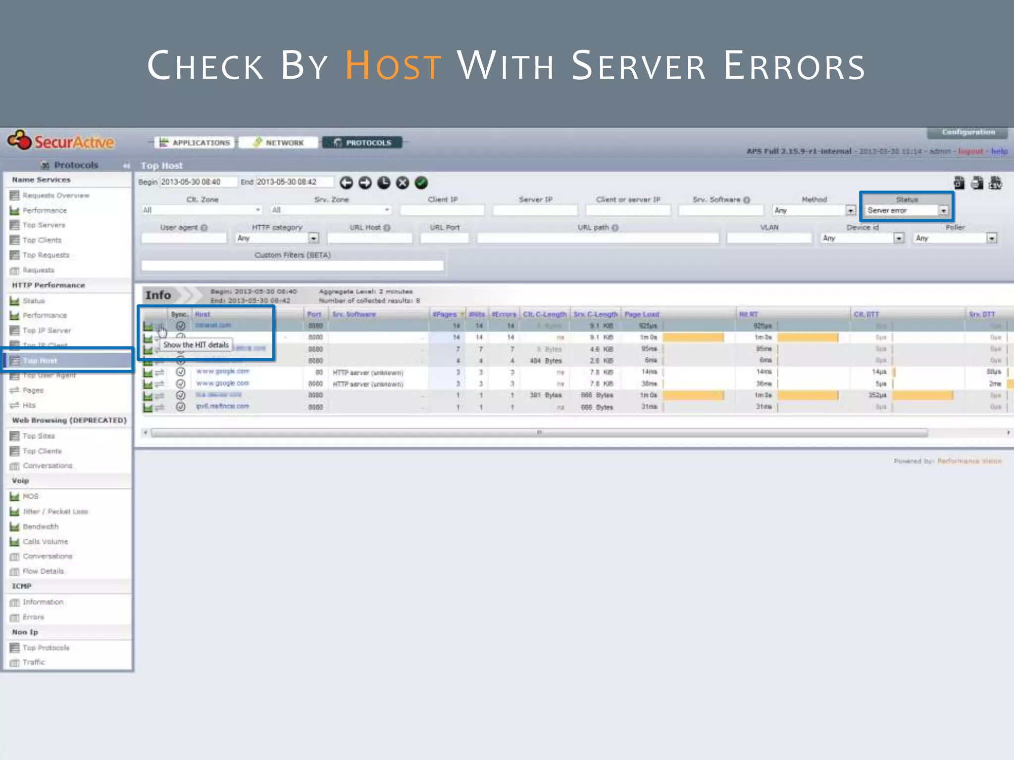 © SecurActive 2013 7
CHECK BY HOST WITH SERVER ERRORS
 