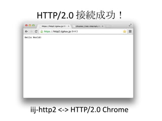 HTTP/2.0 接続成功！
iij-http2 <-> HTTP/2.0 Chrome
 