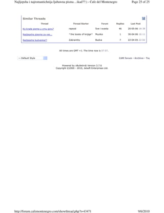 Najljepsha i najromantichnija ljubawna pisma ...ikad??:) - Cafe del Montenegro                       Page 25 of 25




       Similar Threads
                       Thread                       Thread Starter            Forum     Replies     Last Post

       Ko krade pisma u crnu goru?              rapsod                   Sve i svasta     46      20-05-06 18:38

       Najljepsha pjesma za vas...              ^the books of knjige^    Muzika           1       30-04-06 16:11

       Najljepsha budvanka!?                    Zabranitty               Budva            7       22-04-05 22:02




                                        All times are GMT +1. The time now is 07:07.


   -- Default Style                                                                       CdM forum - Archive - Top


                                          Powered by vBulletin® Version 3.7.6
                                     Copyright ©2000 - 2010, Jelsoft Enterprises Ltd.




http://forum.cafemontenegro.com/showthread.php?t=43471                                                    9/6/2010
 