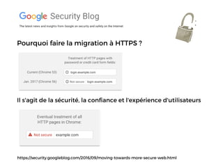 Il s'agit de la sécurité, la confiance et l'expérience d'utilisateurs
https://security.googleblog.com/2016/09/moving-towards-more-secure-web.html 
Pourquoi faire la migration à HTTPS ?
 