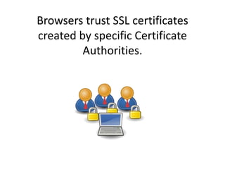 Browsers trust SSL certificates
created by specific Certificate
Authorities.
 