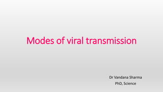 Modes of viral transmission
Dr Vandana Sharma
PhD, Science
 
