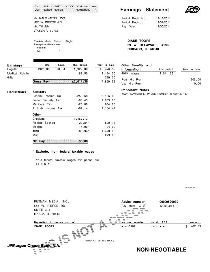 Free Fillable Blank <strong>Pay</strong> Stubs | Example Of <strong>ADP</strong> ... - <strong>Pinterest</strong> Adp pay stub template
