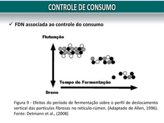  FDN associada ao controle do consumo
Figura 9 - Efeitos do período de fermentação sobre o perfil de deslocamento
vertical das partículas fibrosas no retículo-rúmen. (Adaptado de Allen, 1996).
Fonte: Detmann et al., (2008)
 