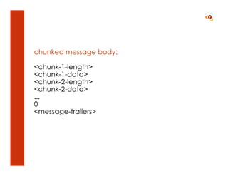 chunked message body:

<chunk-1-length>
<chunk-1-data>
<chunk-2-length>
<chunk-2-data>
...
0
<message-trailers>
 