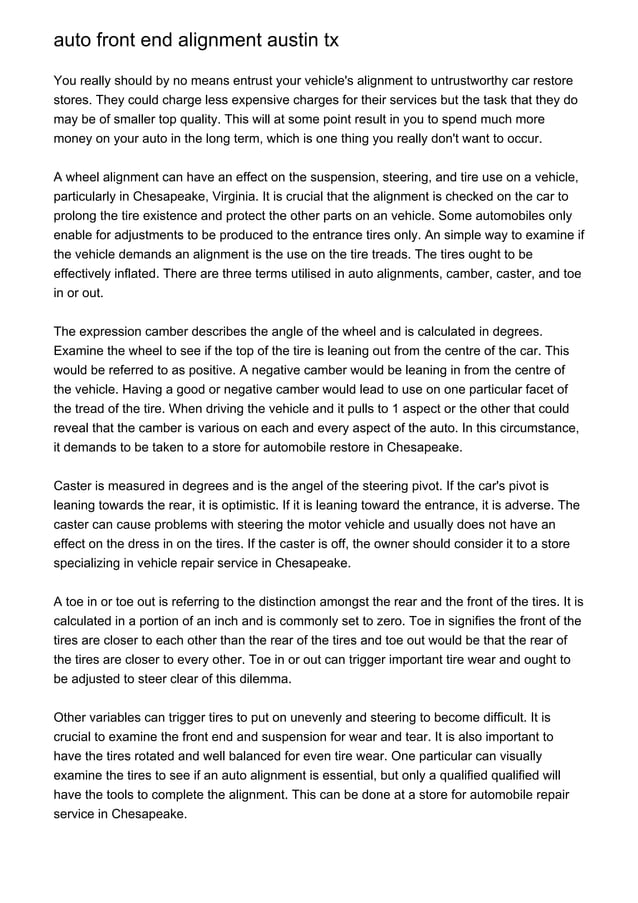 auto front end alignment austin tx PDF