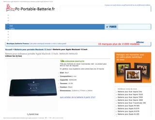 A propos de nous|Contactez-nous|Paiements|Frais de port|Retours|Conditions




   ●   Acer
   ●   Apple
   ●   ASUS
   ●   Compaq
   ●   Dell
   ●   Fujitsu
   ●   HP
   ●   IBM
   ●   Sony
   ●   Toshiba
                                                                                                                                                                                             Afficher
 Boutique batterie France>Cadre photo numérique|Commander ce mois-ci cadeau gratuit!


Accueil > Batterie pour portable Macbook 13 Inch > Batterie pour Apple Macbook 13 Inch


Lithium Ion (Li-Ion)


                                                                                 LIVRAISON GRATUITE
                                                                            Très peu d'articles en stock! Commandez vite! -Le produit peut
                                                                            être en train de s'épuiser.

                                                                            En général, nous expédions votre article dans les 24 heures

                                                                        ●   Etat: Neuf

                                                                        ●   Composition:Li-ion

                                                                        ●   Capacité: 5600mAh

                                                                        ●   Tension: 10.8V

                                                                        ●   Couleur: Black

                                                                        ●   Dimensions: 210mm x 77mm x 14mm
                                                                                                                                                           ●   Batterie pour Acer Aspire One
                                                                                                                                                           ●   Batterie pour Acer Aspire 5520
                                                                            quoi acheter de la batterie à partir d'ici?                                    ●   Batterie pour Acer Aspire 5500
                                                                                                                                                           ●   Batterie pour Acer Aspire 3000
                                                                                                                                                           ●   Batterie pour Acer Travelmate 290
                                                                                                                                                           ●   Batterie pour Apple M7385
                                                                                                                                                           ●   Batterie pour Apple A1079
                                                                                                                                                           ●   Batterie pour Apple A1078
                                Agrandir l'image                                                                                                           ●   Batterie pour Apple A1185
 