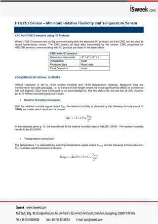 HTU21D humidity and temperature sensor | PDF