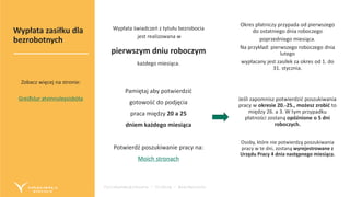 Fyrirmyndarþjónusta – Virðing – Áreiðanleiki
Wypłata świadczeń z tytułu bezrobocia
jest realizowana w
pierwszym dniu roboczym
każdego miesiąca.
Pamiętaj aby potwierdzić
gotowość do podjęcia
praca między 20 a 25
dniem każdego miesiąca
Potwierdź poszukiwanie pracy na:
Moich stronach
Okres płatniczy przypada od pierwszego
do ostatniego dnia roboczego
poprzedniego miesiąca.
Na przykład: pierwszego roboczego dnia
lutego
wypłacany jest zasiłek za okres od 1. do
31. stycznia.
Jeśli zapomnisz potwierdzić poszukiwania
pracy w okresie 20.-25., możesz zrobić to
między 26. a 3. W tym przypadku
płatności zostaną opóźnione o 5 dni
roboczych.
Osoby, które nie potwierdzą poszukiwania
pracy w te dni, zostaną wyrejestrowane z
Urzędu Pracy 4 dnia następnego miesiąca.
Wypłata zasiłku dla
bezrobotnych
Zobacz więcej na stronie:
Greiðslur atvinnuleysisbóta
 