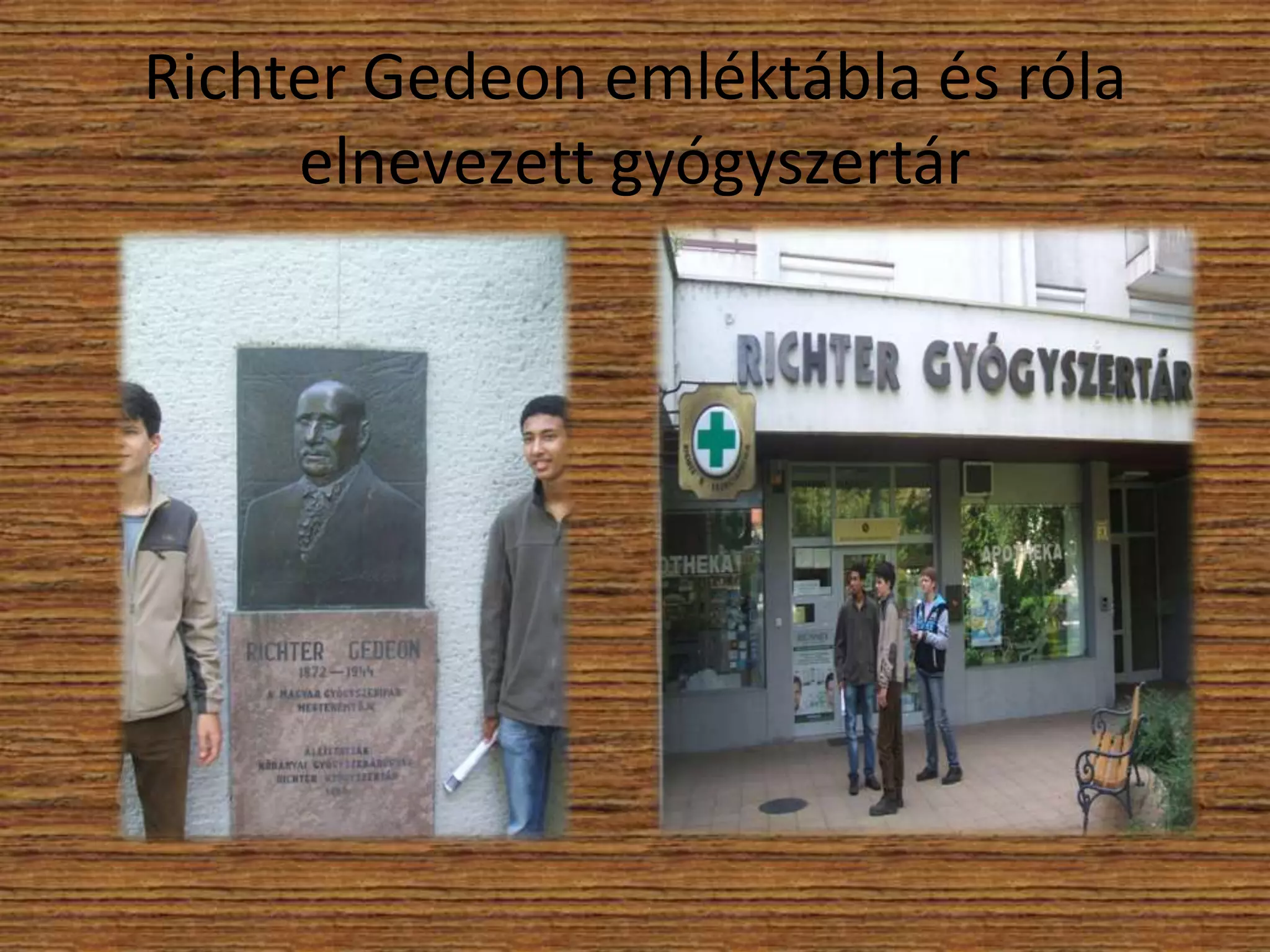 Richter Gedeon emléktábla és róla
elnevezett gyógyszertár

 