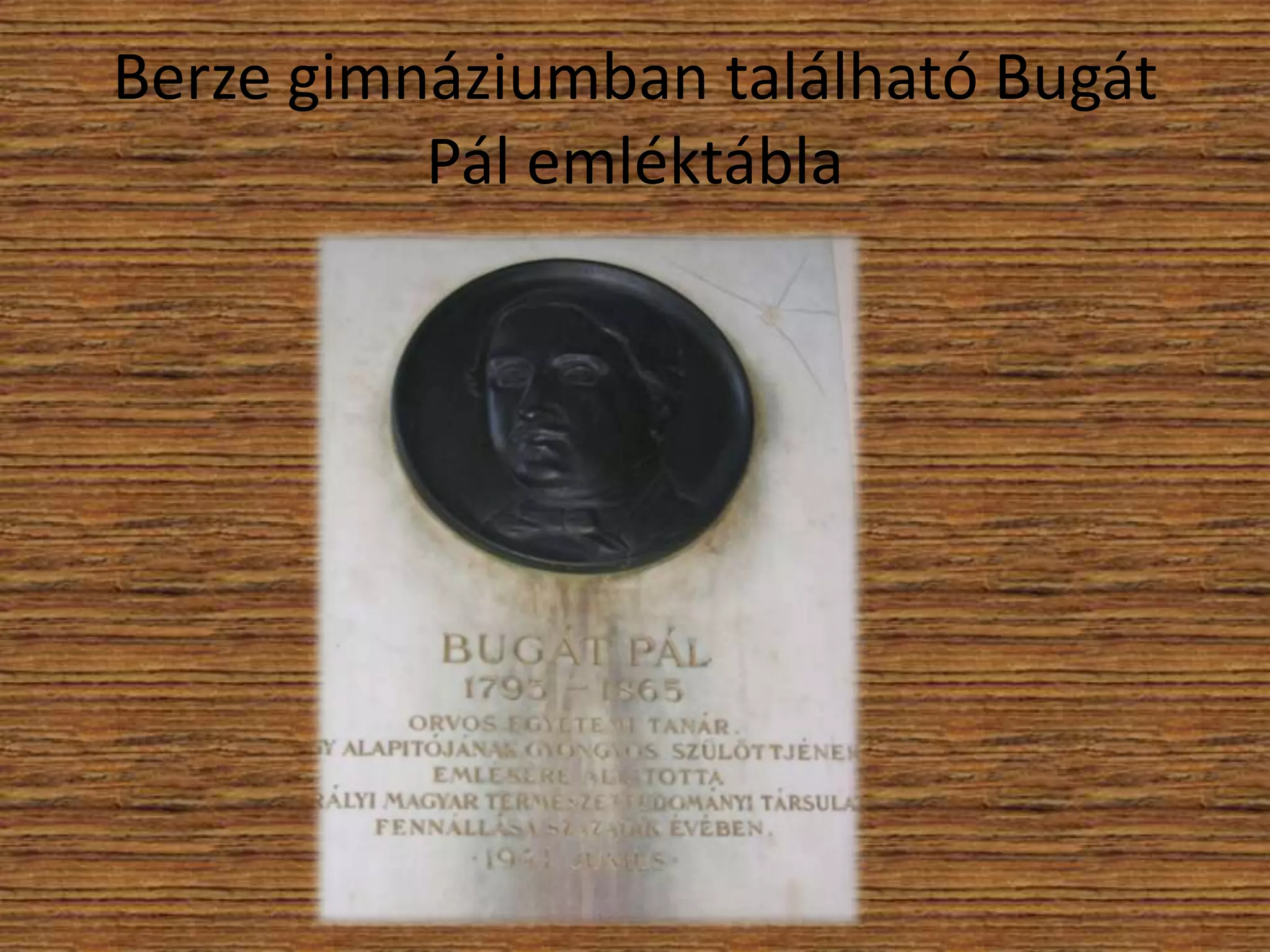 Berze gimnáziumban található Bugát
Pál emléktábla

 