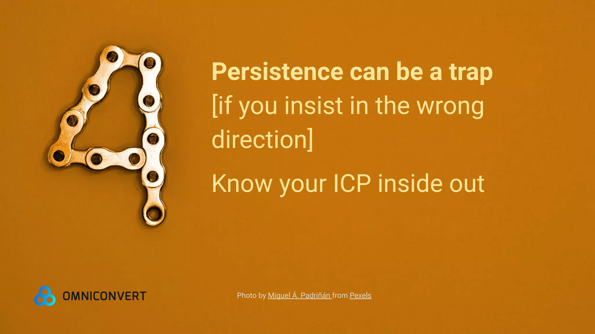 Photo by Miguel Á. Padriñán from Pexels
Persistence can be a trap
[if you insist in the wrong
direction]
Know your ICP inside out
 