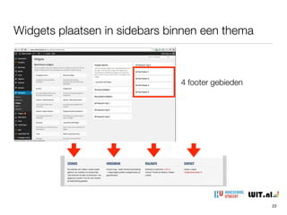 Widgets plaatsen in sidebars binnen een thema
23
4 footer gebieden
 