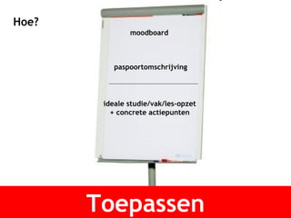 Toepassen Hoe? moodboard paspoortomschrijving ideale studie/vak/les-opzet + concrete actiepunten 