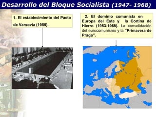 Desarrollo del Bloque Socialista  (1947- 1968) 1. El establecimiento del Pacto  de Varsovia (1955).  2. El dominio comunista en  Europa del Este y  la Cortina de Hierro (1953-1968).  La consolidación del eurocomunismo y la  “Primavera de Praga”. 