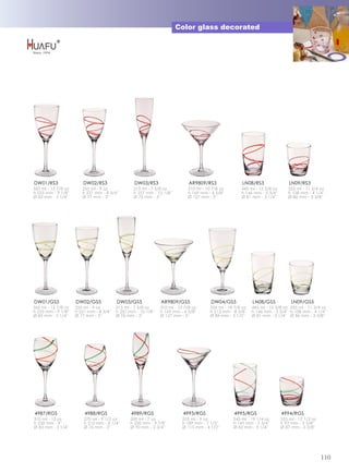 Color glass decorated




DW01/RS3                 DW02/RS3                  DW03/RS3                   AR9809/RS3                LN08/RS3                LN09/RS3
365 ml - 12 7/8 oz      255 ml - 9 oz             215 ml - 7 5/8 oz          310 ml - 10 7/8 oz        445 ml - 15 5/8 oz      335 ml - 11 3/4 oz
h 233 mm - 9 1/8''      h 221 mm - 8 3/4''        h 257 mm - 10 1/8''        h 169 mm - 6 5/8''        h 146 mm - 5 3/4''      h 108 mm - 4 1/4''
Ø 83 mm - 3 1/4''       Ø 77 mm - 3''             Ø 76 mm - 3''              Ø 127 mm - 5''            Ø 81 mm - 3 1/4''       Ø 86 mm - 3 3/8''




DW01/GS5             DW02/GS5             DW03/GS5              AR9809/GS5              DW04/GS5             LN08/GS5            LN09/GS5
365 ml - 12 7/8 oz   255 ml - 9 oz        215 ml - 7 5/8 oz     310 ml - 10 7/8 oz      535 ml - 18 7/8 oz   445 ml - 15 5/8 oz 335 ml - 11 3/4 oz
h 233 mm - 9 1/8''   h 221 mm - 8 3/4''   h 257 mm - 10 1/8''   h 169 mm - 6 5/8''      h 212 mm - 8 3/8''   h 146 mm - 5 3/4'' h 108 mm - 4 1/4''
Ø 83 mm - 3 1/4''    Ø 77 mm - 3''        Ø 76 mm - 3''         Ø 127 mm - 5''          Ø 89 mm - 3 1/2''    Ø 81 mm - 3 1/4'' Ø 86 mm - 3 3/8''




4987/RGS                 4988/RGS                4989/RGS                  4993/RGS                4995/RGS                 4994/RGS
370 ml - 13 oz           270 ml - 9 1/2 oz       200 ml - 7 oz             255 ml - 9 oz           545 ml - 19 1/4 oz       355 ml - 12 1/2 oz
h 230 mm - 9''           h 210 mm - 8 1/4''      h 250 mm - 9 7/8''        h 189 mm - 7 1/2''      h 145 mm - 5 3/4''       h 93 mm - 3 5/8''
Ø 83 mm - 3 1/4''        Ø 76 mm - 3''           Ø 70 mm - 2 3/4''         Ø 115 mm - 4 1/2''      Ø 82 mm - 3 1/4''        Ø 87 mm - 3 3/8''




                                                                                                                                                 110
 
