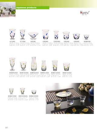 Japanese products




        KT12/BD           KT13/BD            EI02/BD               KTB3/BD            OTK35/BD          KTB2/BD           KTB4/BD           BOB09/BD
        280 ml - 9 7/8 oz 150 ml - 5 1/4 oz 265 ml - 9 3/8 oz     360 ml - 12 5/8 oz 135 ml - 4 3/4 oz 260 ml - 9 1/8 oz 200 ml - 7 oz      65 ml -2 1/4 oz
        h 123 mm - 4 7/8'' h 118 mm - 4 5/8'' h 70 mm - 2 3/4''   h 120 mm - 4 3/4'' h 110 mm - 4 3/8'' h 90 mm - 3 1/2'' h 66 mm - 2 5/8'' h 55 mm - 2 1/8''
        Ø 80 mm - 3 1/8'' Ø 64 mm - 2 1/2'' Ø 130 mm - 5 1/8''    Ø 85 mm - 3 3/8'' Ø 58 mm - 2 1/4'' Ø 85 mm - 3 3/8'' Ø 87 mm - 3 3/8'' Ø 65 mm - 2 1/2''




        BOBW9/ZGD         BOBH10/ZGD        BOBF22/ZGD        BOBF21/ZGD          BOBA15/ZGD          BOBA14/ZGD
       215 ml - 7 5/8 oz 190 ml - 6 3/4 oz 425 ml - 15 oz       225 ml - 7 7/8 oz 240 ml - 8 1/2 oz   240 ml - 8 1/2 oz
       h 155 mm - 6 1/8'' h 100 mm - 3 7/8'' h 175 mm - 6 7/8'' h 130 mm - 5 1/8'' h 128 mm - 5''     h 88 mm - 3 1/2''
       Ø 73 mm - 2 7/8'' Ø 80 mm - 3 1/8'' Ø 70 mm - 2 3/4'' Ø 60 mm - 2 3/8'' Ø 72 mm - 2 7/8''      Ø 83 mm - 3 1/4''




      BOBG7/ZGD         BOB10/GD/ZL       BOBQ15/ZGD
      70 ml - 2 1/2 oz  70 ml - 2 1/2 oz  65 ml - 2 1/4 oz
      h 70 mm - 2 3/4'' h 75 mm - 3''     h 45 mm - 1 3/4''
      Ø 53 mm - 2 1/8'' Ø 60 mm - 2 3/8'' Ø 57 mm - 2 1/4''




137
 