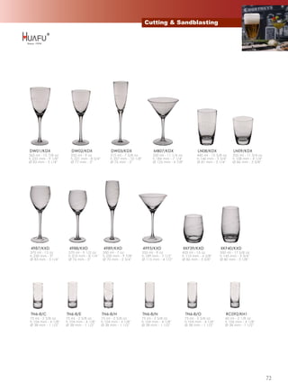 Cutting & Sandblasting




DW01/KDX                DW02/KDX                  DW03/KDX                  MB07/KDX                   LN08/KDX              LN09/KDX
365 ml - 12 7/8 oz     255 ml - 9 oz             215 ml - 7 5/8 oz         320 ml - 11 1/4 oz          445 ml - 15 5/8 oz   335 ml - 11 3/4 oz
h 233 mm - 9 1/8''     h 221 mm - 8 3/4''        h 257 mm - 10 1/8''       h 184 mm - 7 1/4''          h 146 mm - 5 3/4''   h 108 mm - 4 1/4''
Ø 83 mm - 3 1/4''      Ø 77 mm - 3''             Ø 76 mm - 3''             Ø 125 mm - 4 7/8''          Ø 81 mm - 3 1/4''    Ø 86 mm - 3 3/8''




 4987/KXD              4988/KXD              4989/KXD                  4993/KXD             XKF39/KXD                XKF40/KXD
370 ml - 13 oz        270 ml - 9 1/2 oz      200 ml - 7 oz         255 ml - 9 oz            425 ml - 15 oz           500 ml - 17 5/8 oz
h 230 mm - 9''        h 210 mm - 8 1/4''     h 250 mm - 9 7/8''    h 189 mm - 7 1/2''       h 110 mm - 4 3/8''       h 145 mm - 5 3/4''
Ø 83 mm - 3 1/4''     Ø 76 mm - 3''          Ø 70 mm - 2 3/4''     Ø 115 mm - 4 1/2''       Ø 86 mm - 3 3/8''        Ø 80 mm - 3 1/8''




 TN6-8/C             TN6-8/E                TN6-8/H                    TN6-8/N                  TN6-8/O                 RC092/KH1
75 ml - 2 5/8 oz     75 ml - 2 5/8 oz       75 ml - 2 5/8 oz       75 ml - 2 5/8 oz             75 ml - 2 5/8 oz        60 ml - 2 1/8 oz
h 104 mm - 4 1/8''   h 104 mm - 4 1/8''     h 104 mm - 4 1/8''     h 104 mm - 4 1/8''           h 104 mm - 4 1/8''      h 106 mm - 4 1/8''
Ø 38 mm - 1 1/2''    Ø 38 mm - 1 1/2''      Ø 38 mm - 1 1/2''      Ø 38 mm - 1 1/2''            Ø 38 mm - 1 1/2''       Ø 38 mm - 1 1/2''




                                                                                                                                                 72
 