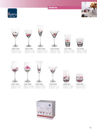 Galleria




AR69-6/YRK             AR67-3/YRK              CB03-4/YRK              COR-4-3/YRK           CC14/YRK               CC13/YRK
370 ml - 13 oz         270 ml - 9 1/2 oz       185 ml - 6 1/2 oz      250 ml - 8 3/4 oz      405 ml - 14 1/4 oz    380 ml - 13 3/8 oz
h 219 mm - 8 5/8''     h 200 mm - 7 7/8''      h 260 mm - 10 1/4''    h 190 mm - 7 1/2''     h 150 mm - 5 7/8''    h 100 mm - 3 7/8''
Ø 95 mm - 3 3/4''      Ø 80 mm - 3 1/8''       Ø 70 mm - 2 3/4''      Ø 144 mm - 5 5/8''     Ø 80 mm - 3 1/8''     Ø 95 mm - 3 3/4''




COR-1/WK1            COR-3/WK1              COR-5/WK1                COR-4/WK1             LDS03/WK1              LDS04/WK1
505 ml - 17 3/4 oz   405 ml - 14 1/4 oz     180 ml - 6 3/8 oz        255 ml - 9 oz         565 ml - 19 7/8 oz     475 ml - 16 3/4 oz
h 254 mm - 10''      h 240 mm - 9 1/2''     h 259 mm - 10 1/4''      h 190 mm - 7 1/2''    h 149 mm - 5 7/8''     h 102 mm - 4''
Ø 88 mm - 3 1/2''    Ø 80 mm - 3 1/8''      Ø 73 mm - 2 7/8''        Ø 114 mm - 4 1/2''    Ø 85 mm - 3 3/8''      Ø 94 mm - 3 3/4''




                                                                                                                                        82
 