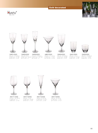 Gold decorated




DW01/GD3             DW02/GD3           DW03/GD3              MB07/GD3             DW04/GD3             GH01/GD3             GH02/GD3
365 ml - 12 7/8 oz   255 ml - 9 oz      215 ml - 7 5/8 oz     320 ml - 11 1/4 oz   535 ml - 18 7/8 oz   455 ml - 16 oz       350 ml - 12 3/8 oz
h 233 mm - 9 1/8''   h 221 mm - 8 3/4'' h 257 mm - 10 1/8''   h 184 mm - 7 1/4''   h 212 mm - 8 3/8''   h 138 mm - 5 3/8''   h 91 mm - 3 5/8''
Ø 83 mm - 3 1/4''    Ø 77 mm - 3''      Ø 76 mm - 3''         Ø 125 mm - 4 7/8''   Ø 89 mm - 3 1/2''    Ø 80 mm - 3 1/8''    Ø 88 mm - 3 1/2''




 AM17-1/GQ              AM17-3/GQ               AM17-5/GQ                AM17-4/GQ
515 ml - 18 1/8 oz      370 ml - 13 oz          185 ml - 6 1/2 oz        235 ml - 8 1/4 oz
h 228 mm - 9''          h 220 mm - 8 5/8''      h 236 mm - 9 1/4''       h 184 mm - 7 1/4''
Ø 88 mm - 3 1/2''       Ø 80 mm - 3 1/8''       Ø 72 mm - 2 7/8''        Ø 114 mm - 4 1/2''




                                                                                                                                            88
 