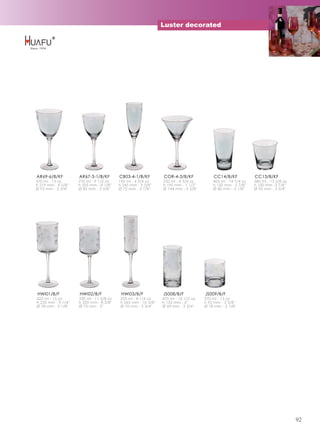 Luster decorated




AR69-6/B/KF          AR67-3-1/B/KF        CB03-4-1/B/KF          COR-4-3/B/KF              CC14/B/KF           CC13/B/KF
370 ml - 13 oz       270 ml - 9 1/2 oz    190 ml - 6 3/4 oz      250 ml - 8 3/4 oz        405 ml - 14 1/4 oz   380 ml - 13 3/8 oz
h 219 mm - 8 5/8''   h 205 mm - 8 1/8''   h 245 mm - 9 5/8''     h 190 mm - 7 1/2''       h 150 mm - 5 7/8''   h 100 mm -3 7/8''
Ø 95 mm - 3 3/4''    Ø 85 mm - 3 3/8''    Ø 72 mm - 2 7/8''      Ø 144 mm - 5 5/8''       Ø 80 mm - 3 1/8''    Ø 95 mm - 3 3/4''




HWI01/B/F            HWI02/B/F             HWI03/B/F             JS008/B/F            JS009/B/F
425 ml - 15 oz       330 ml - 11 5/8 oz    235 ml - 8 1/4 oz     470 ml - 16 1/2 oz   370 ml - 13 oz
h 235 mm - 9 1/4''   h 220 mm - 8 5/8''    h 265 mm - 10 3/8''   h 152 mm - 6''       h 92 mm - 3 5/8''
Ø 78 mm - 3 1/8''    Ø 75 mm - 3''         Ø 70 mm - 2 3/4''     Ø 69 mm - 2 3/4''    Ø 78 mm - 3 1/8''




                                                                                                                                    92
 