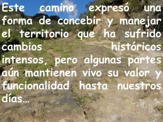 Este camino expresó una forma de concebir y manejar el territorio que ha sufrido cambios históricos intensos, pero algunas partes aún mantienen vivo su valor y funcionalidad hasta nuestros días… 