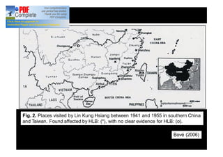 Fig. 2. Places visited by Lin Kung Hsiang between 1941 and 1955 in southern China 
and Taiwan. Found affected by HLB: (*), with no clear evidence for HLB: (o). 
Bové (2006) 
 