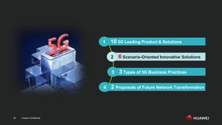 Huawei Confidential
26
10 5G Leading Product & Solutions
1
6 Scenario-Oriented Innovative Solutions
2
2 Proposals of Future Network Transformation
4
3 Types of 5G Business Practices
3
 