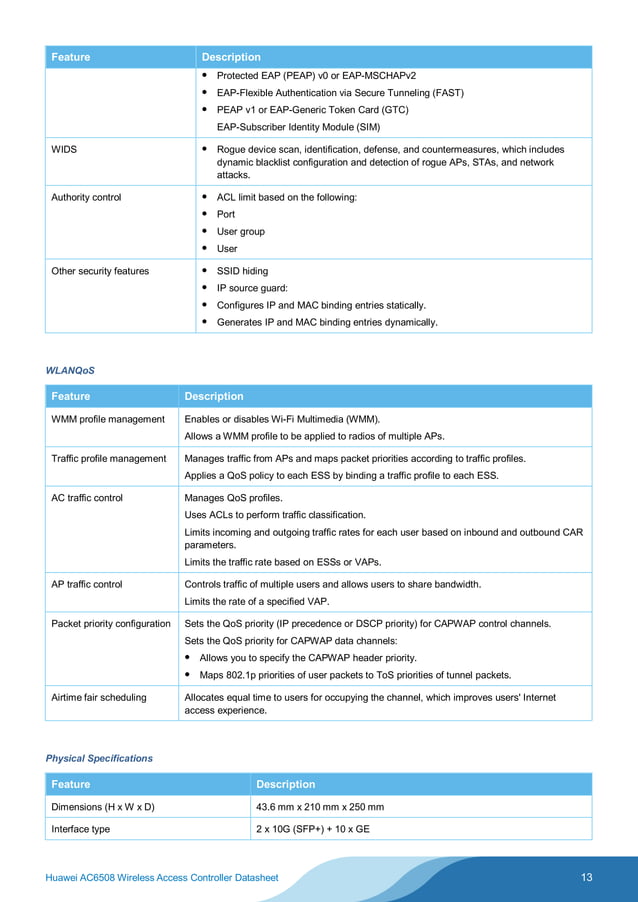 Huawei AC6508 Wireless Access Controller Datasheet.pdf | Computer ...