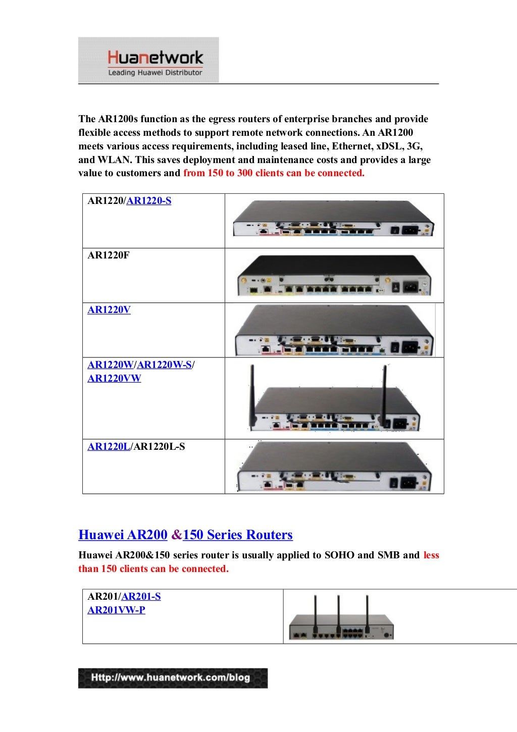 Huawei AR Series Routers Application Comparison and Overview